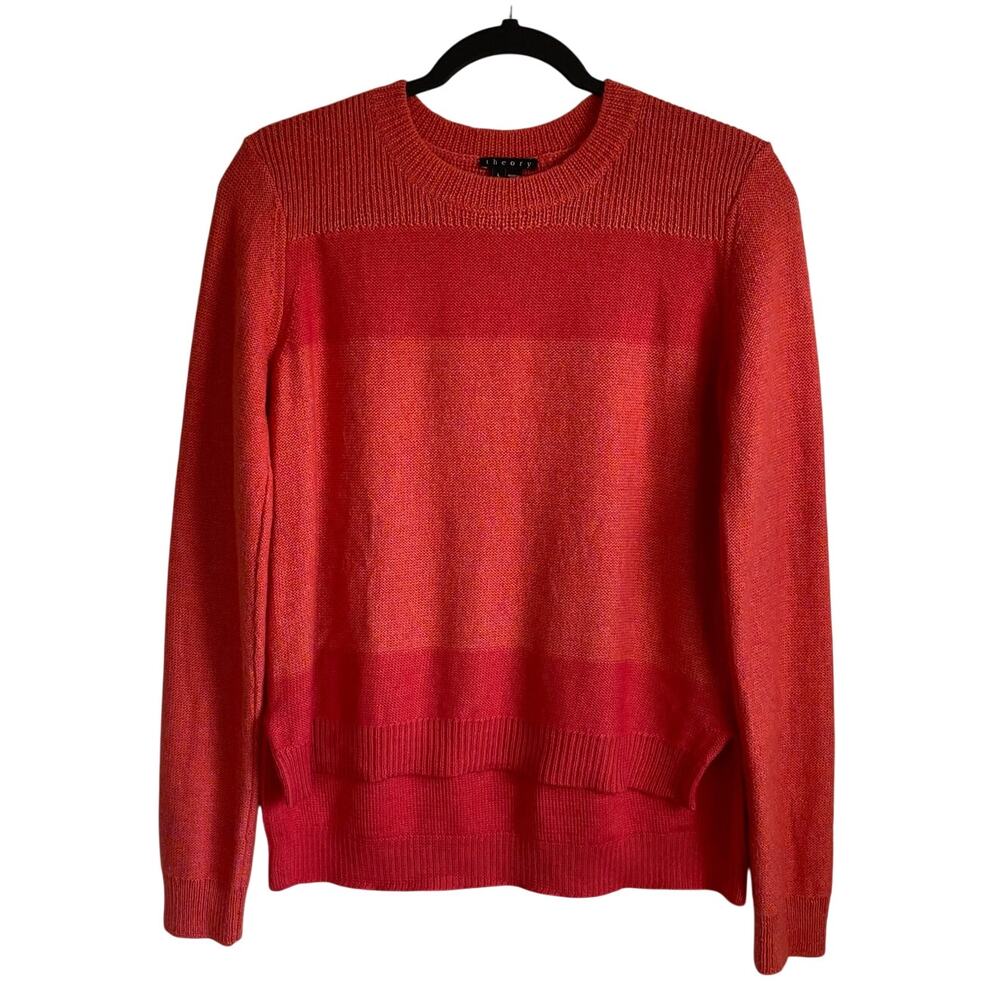 Theory Baby Alpaca Silk Blend Sweater Sz L Pullover Orange Striped Old Money